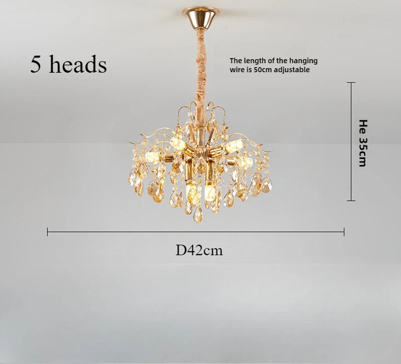 Luxury Crystal Ceiling Pendant Lamp for Living Room and Bedroom E14 LED Lights Home Decoration AC85-260V