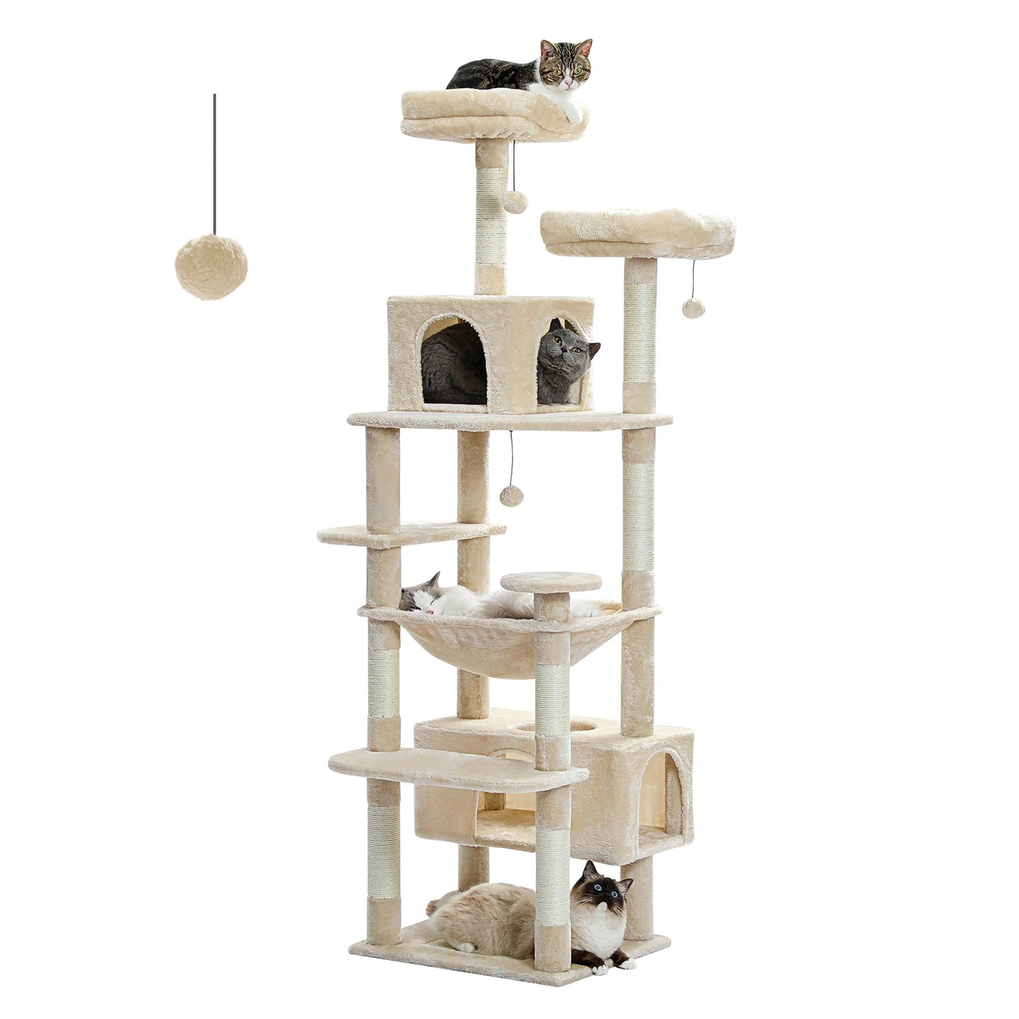 184cm Large Cat Tree Tower for Indoor Cats with Sisal Scratching Posts Spacious Hammock Padded Perches and Condos