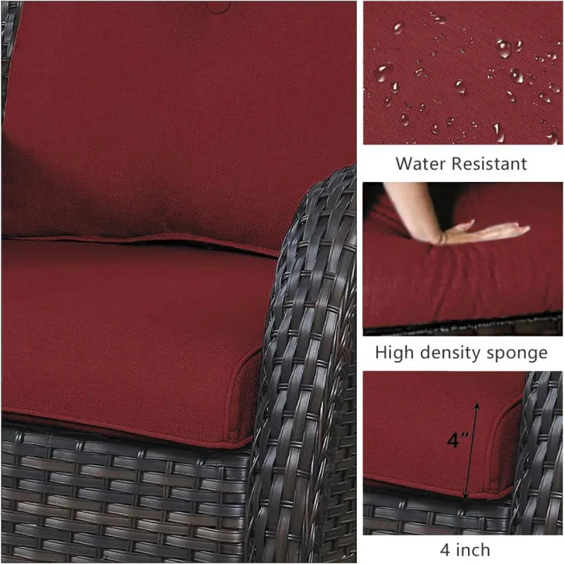 QWHumnuh 6 Pieces Outdoor Furniture Set PE Wicker Sofa with Swivel Rocking Chairs Ottomans and Coffee Table