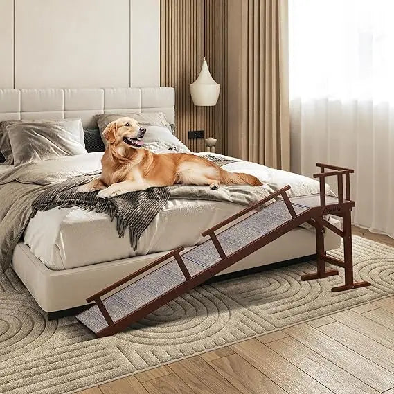 Wooden Dog Ramp With Removable Side Rail For Bed And Sofa
