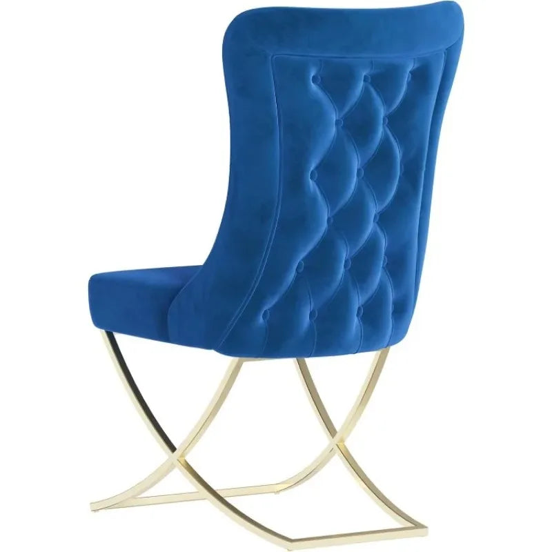 Dining Chair Set of 2 Blue With Gold Legs High Quality Comfortable Design