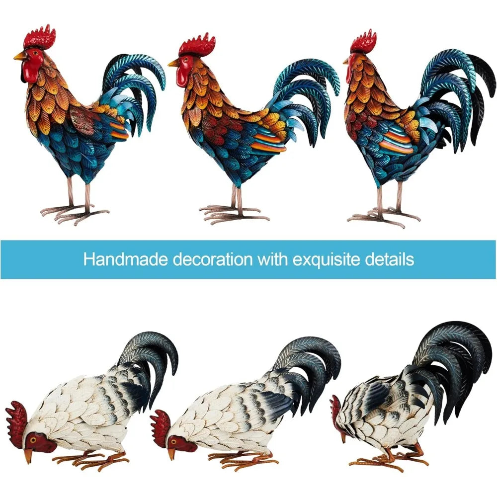 Metal Rooster Statues Outdoor Garden Statues Metal Chicken Decor Garden Sculptures and Statues Chicken Ornaments Yard Art