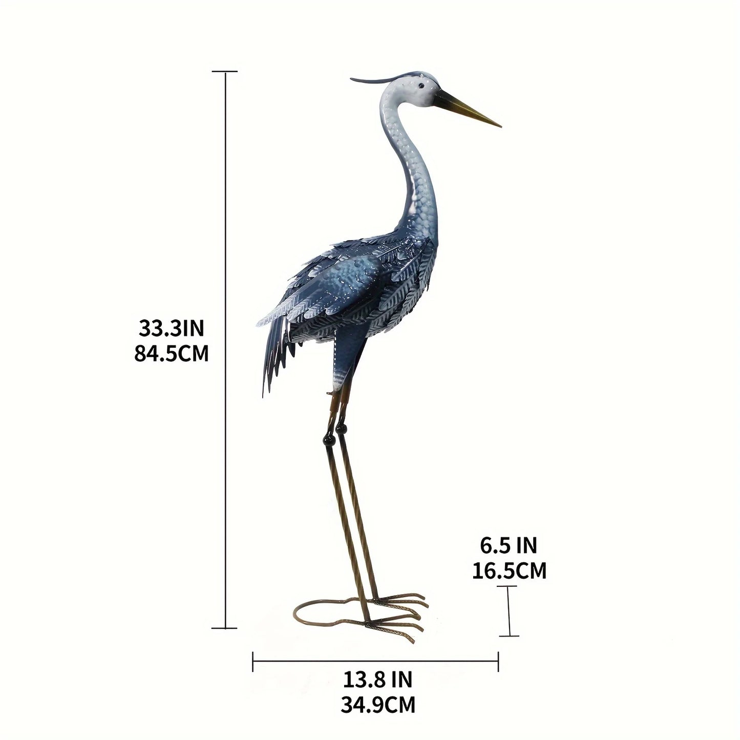 Blue Metal Crane Sculpture Elegant Outdoor Garden Decor Weather Resistant Heron Statue for Patio Lawn and Backyard