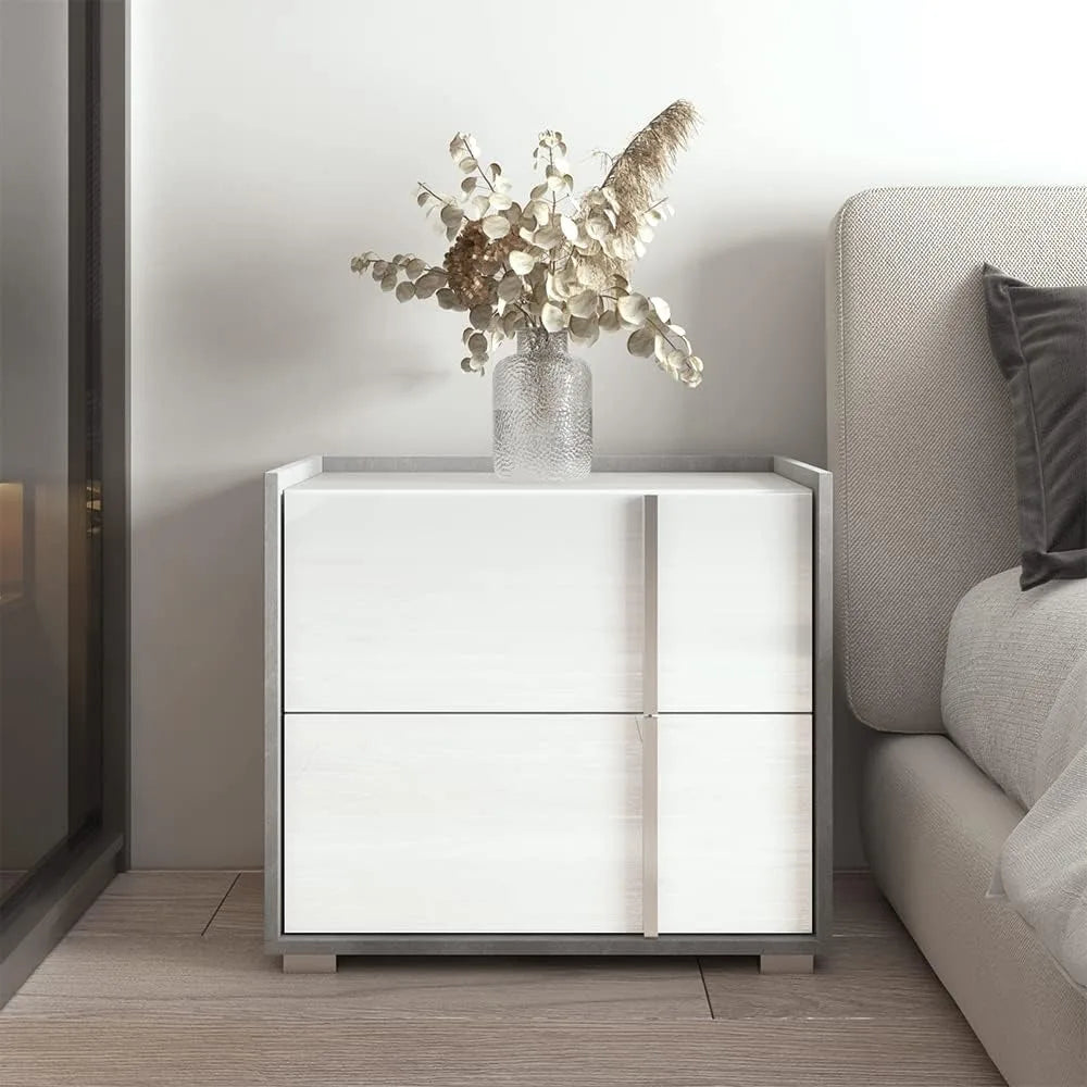 Meble Furniture Sky 25 Inch Nightstand with Two Storage Drawers Modern and Durable Square Shape Wooden Nightstand for Bedroom
