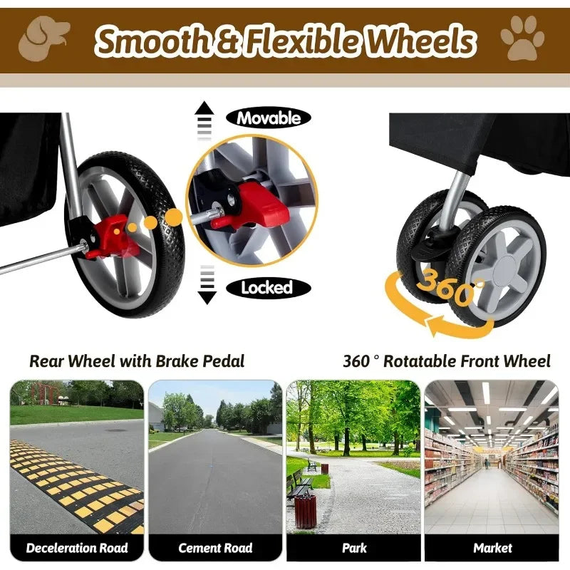 Pet Stroller for Medium and Small Dogs and Cats Four Wheels Folding Cat Jogger with Storage Basket and Breathable Mesh