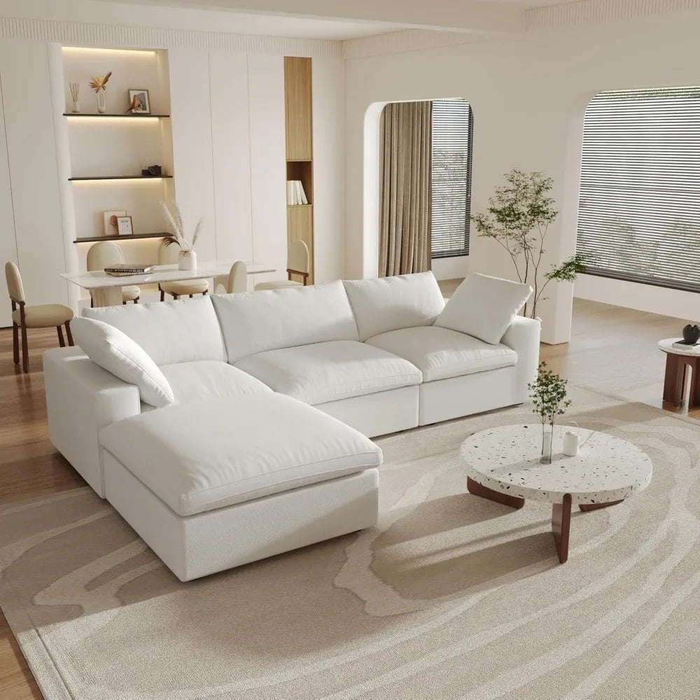 Cloud Modular Sectional Sofa with Storage Ottoman 120.45 Inch L Shaped Couch for Living Room Down Filled Convertible Couch Deep Seat