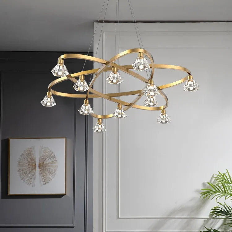 Modern Luxury Crystal LED Ceiling Chandelier Hanging Wire Fixture for Living Room Bedroom Home Decor Indoor Lighting