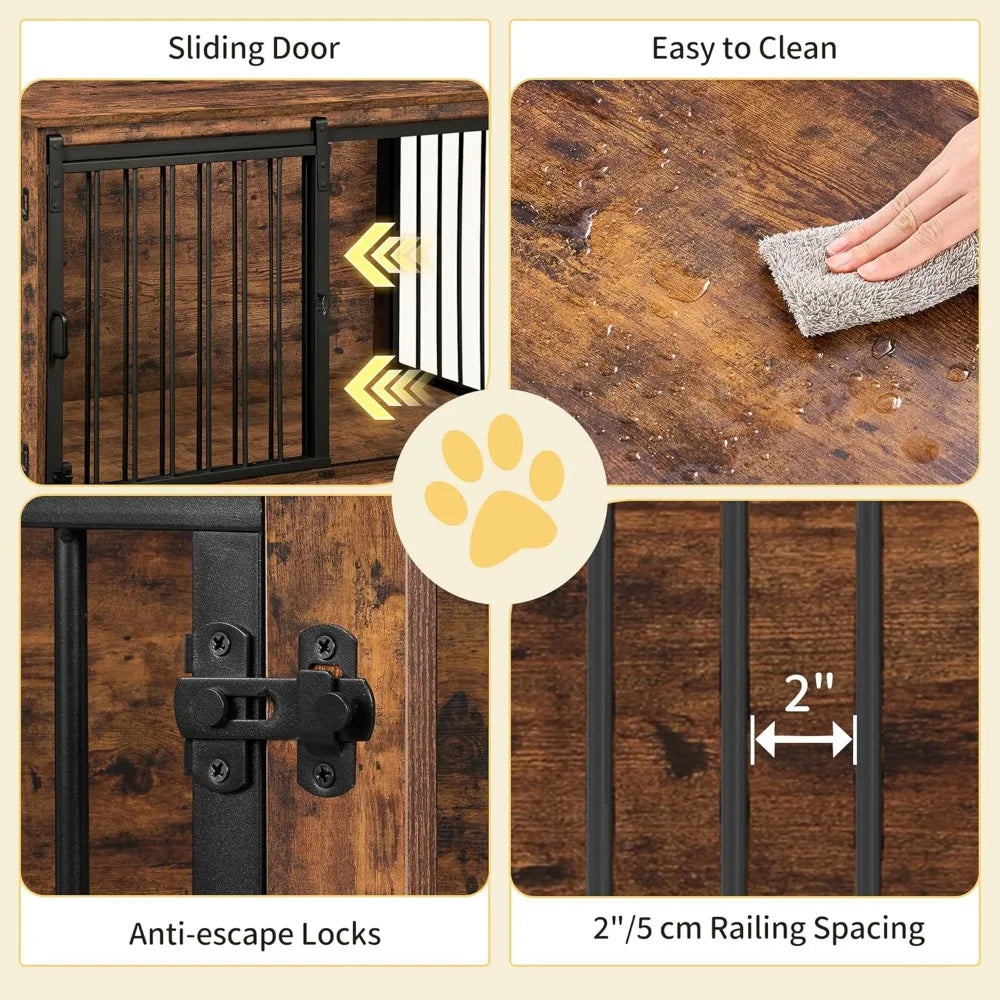 39.3 Inch Heavy Duty Dog Crate Furniture with Barn Door Wood Indoor Dog Crate Kennel for Small Medium Large Dogs End Side Table