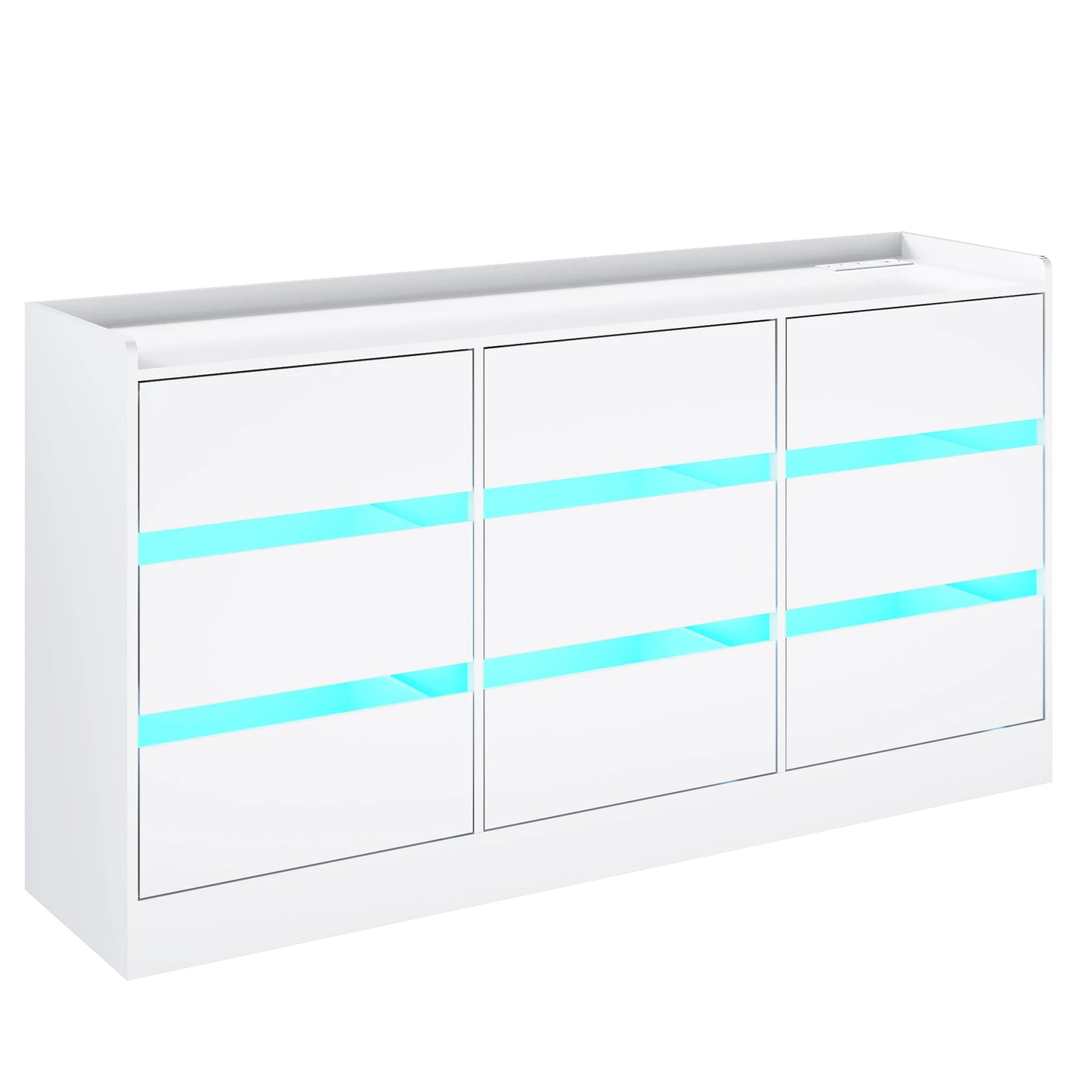 9 Drawer Dresser with Power Outlet and LED Light Modern Chest of Drawers for Closet 63 Inch Drawer Organizer Cabinet for Bedroom