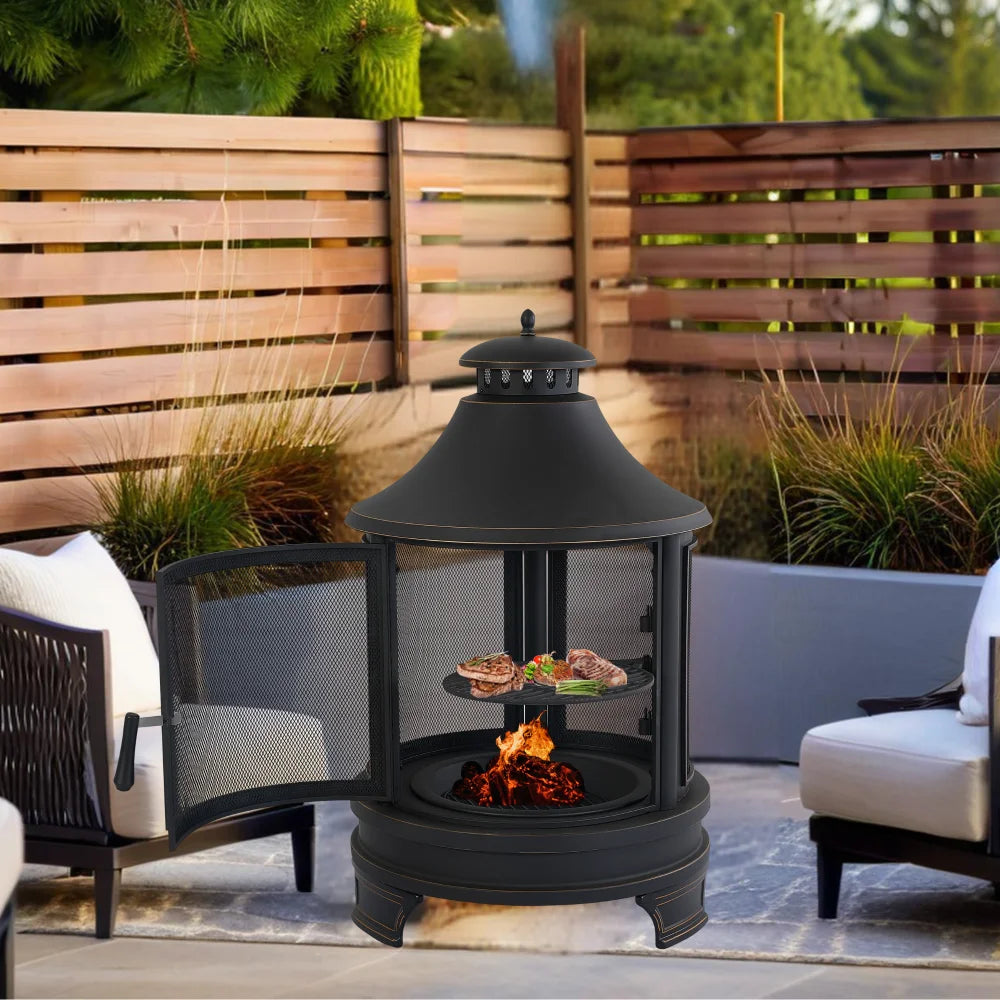 Garden Metal Outdoor Heating Furnace for Backyard 2 in 1 Fire Pit and Grill