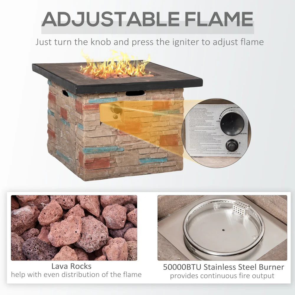 32 Inch Outdoor Propane Gas Fire Pit Table 50000 BTU Auto Ignition Square Faux Ledge Stone Gas Firepit with Lava Rocks