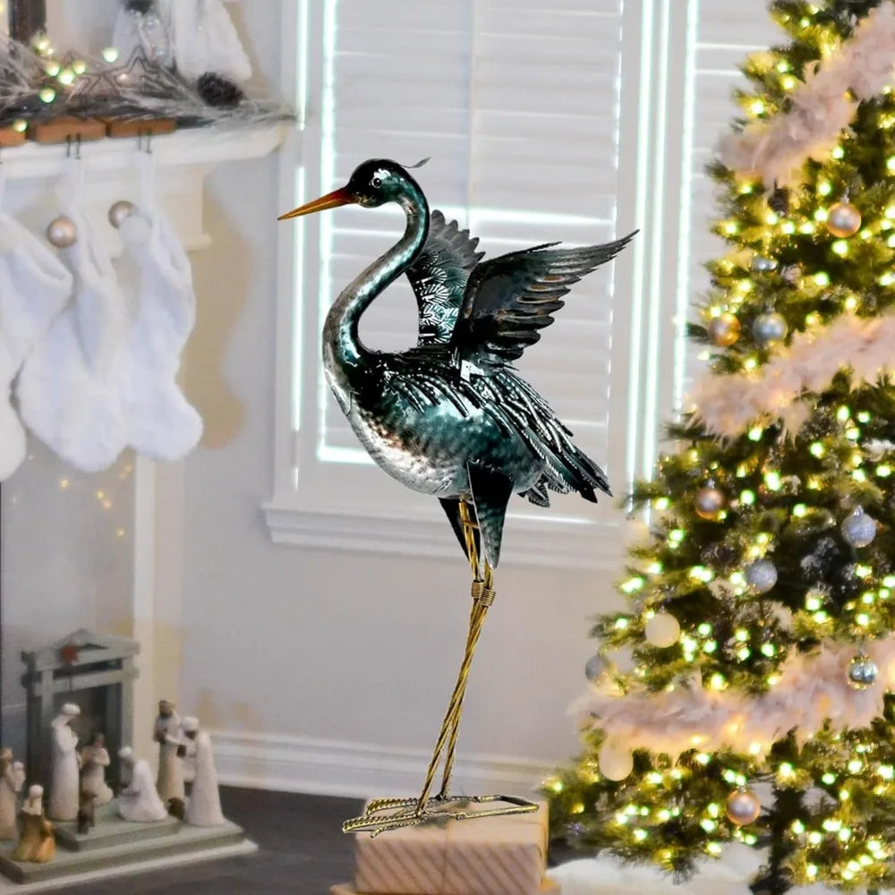Crane Garden Statue Sculpture Metal Heron Outdoor Decor Yard Art Bird Decoy for Backyard Pond Patio Porch Lawn Decorations