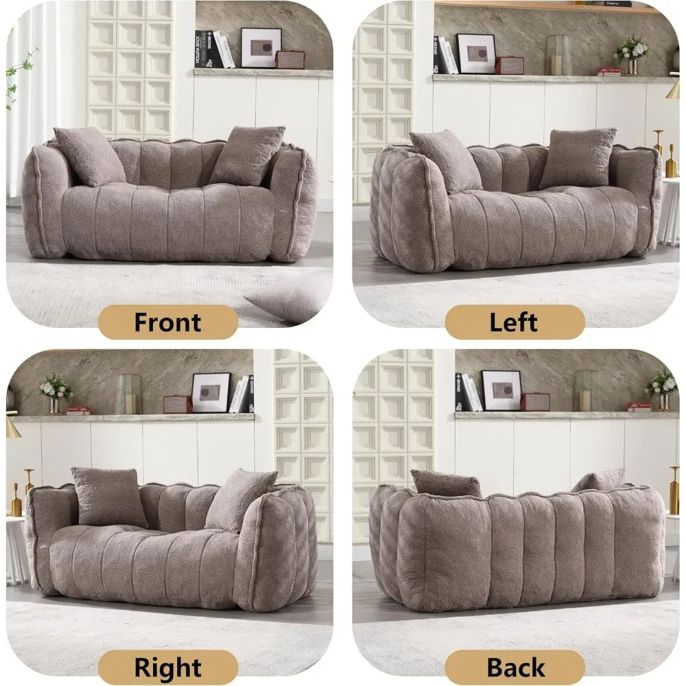 Chenille Upholstered Giant Sofa Foam Filled Floor Loveseat Couch, Accent Bean Bag Couch for Adults, Modern 2 Seater Lazy Sofa fo