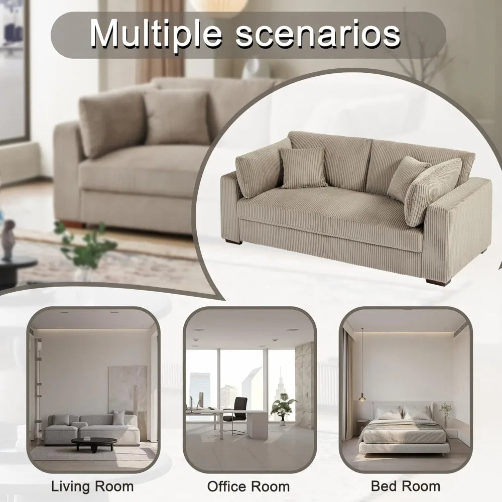 81’’Camel Sofa,Corduroy Couch for Bedroom,Comfy Sofa Couch,Modern Sofas for Living Room (Camel)