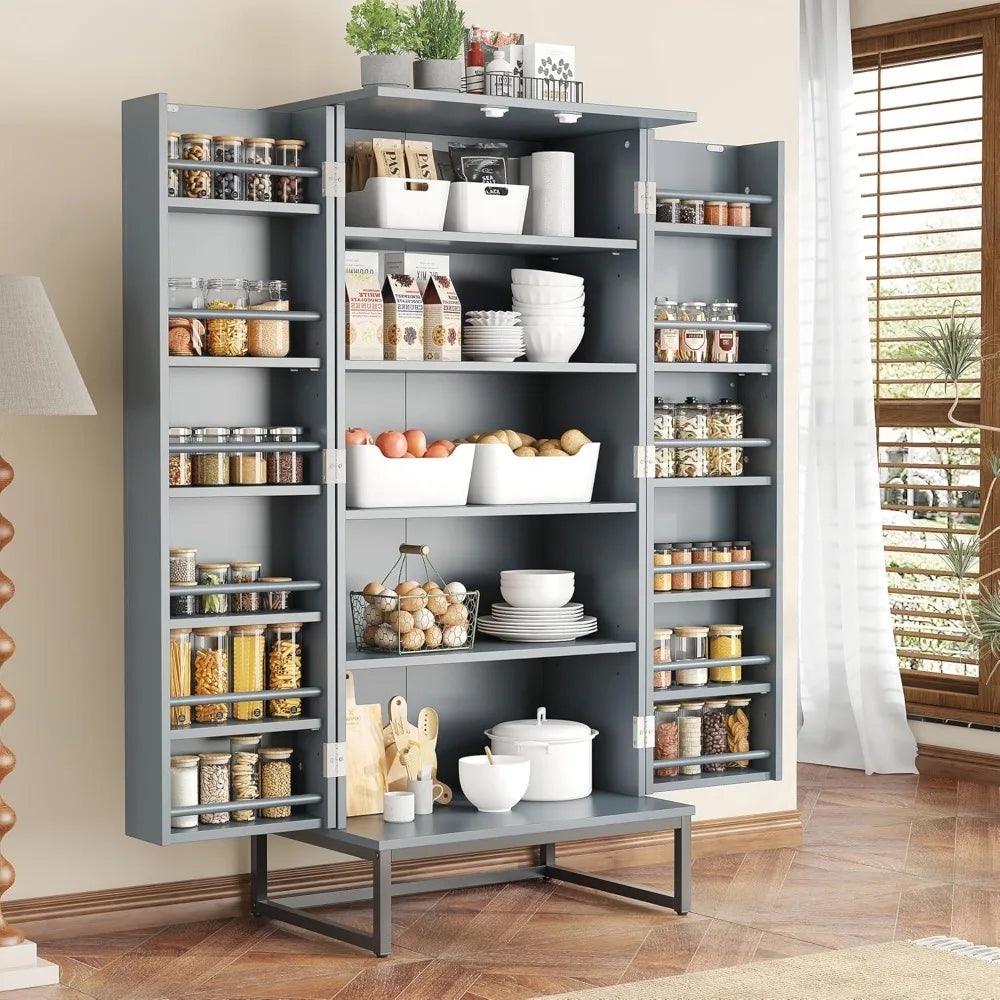 51 Inch Freestanding Kitchen Pantry Storage Cabinet with Adjustable Shelves and Buffet Cupboards