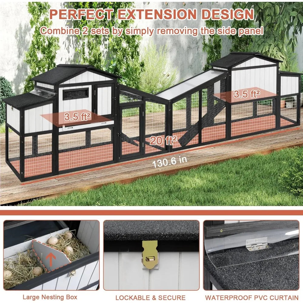 65.3 Inch Chicken Coop and Run Wooden Hen House for 1 to 2 Chickens with Nesting Box Tray and Perches Indoor Outdoor Pet Hutch