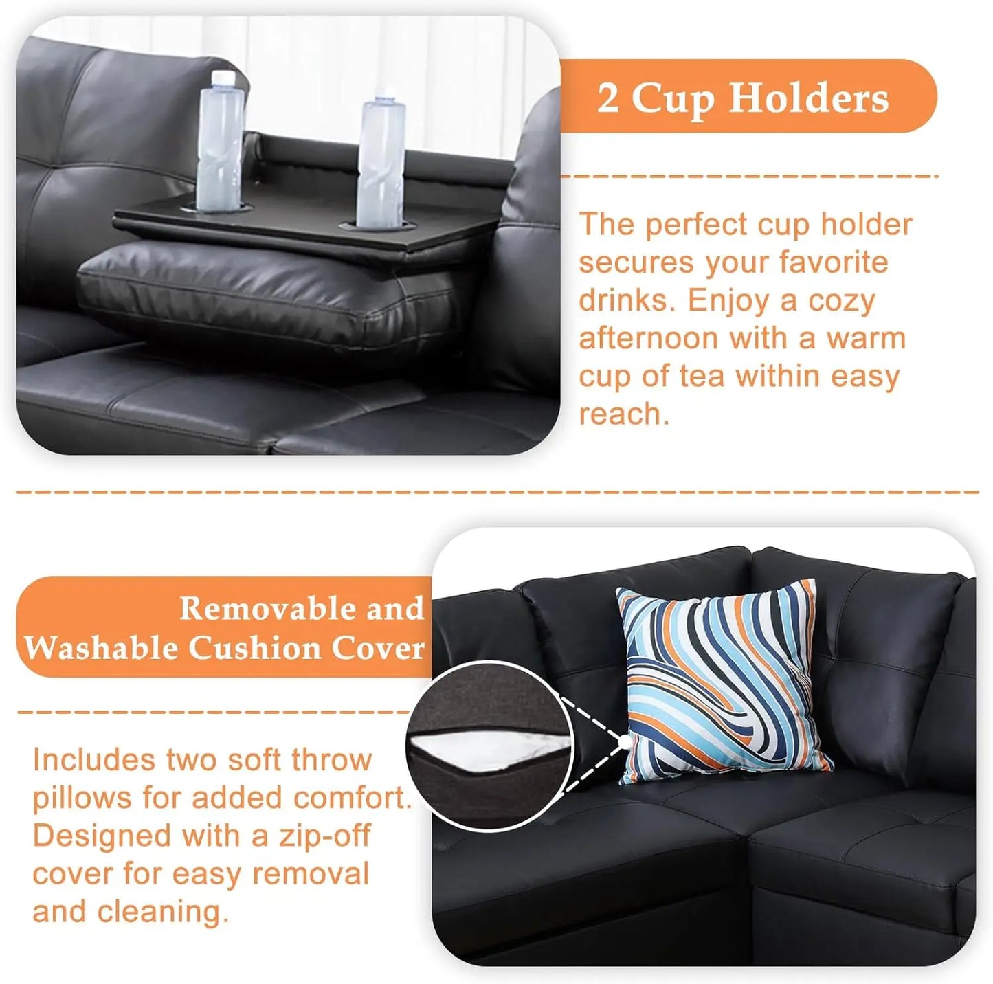 Modern 4-Seater Sectional Sofa Couch with Chaise Lounge Ottoman and Pillows L Shape Living Room Furniture
