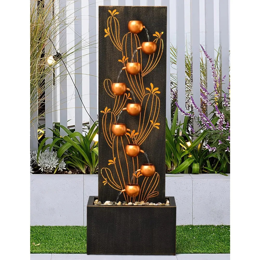 50 Inch High Outdoor Indoor Tall Waterfall Fountain with LED Lights Large Modern Cascading Bowl Fountain for Garden and Patio