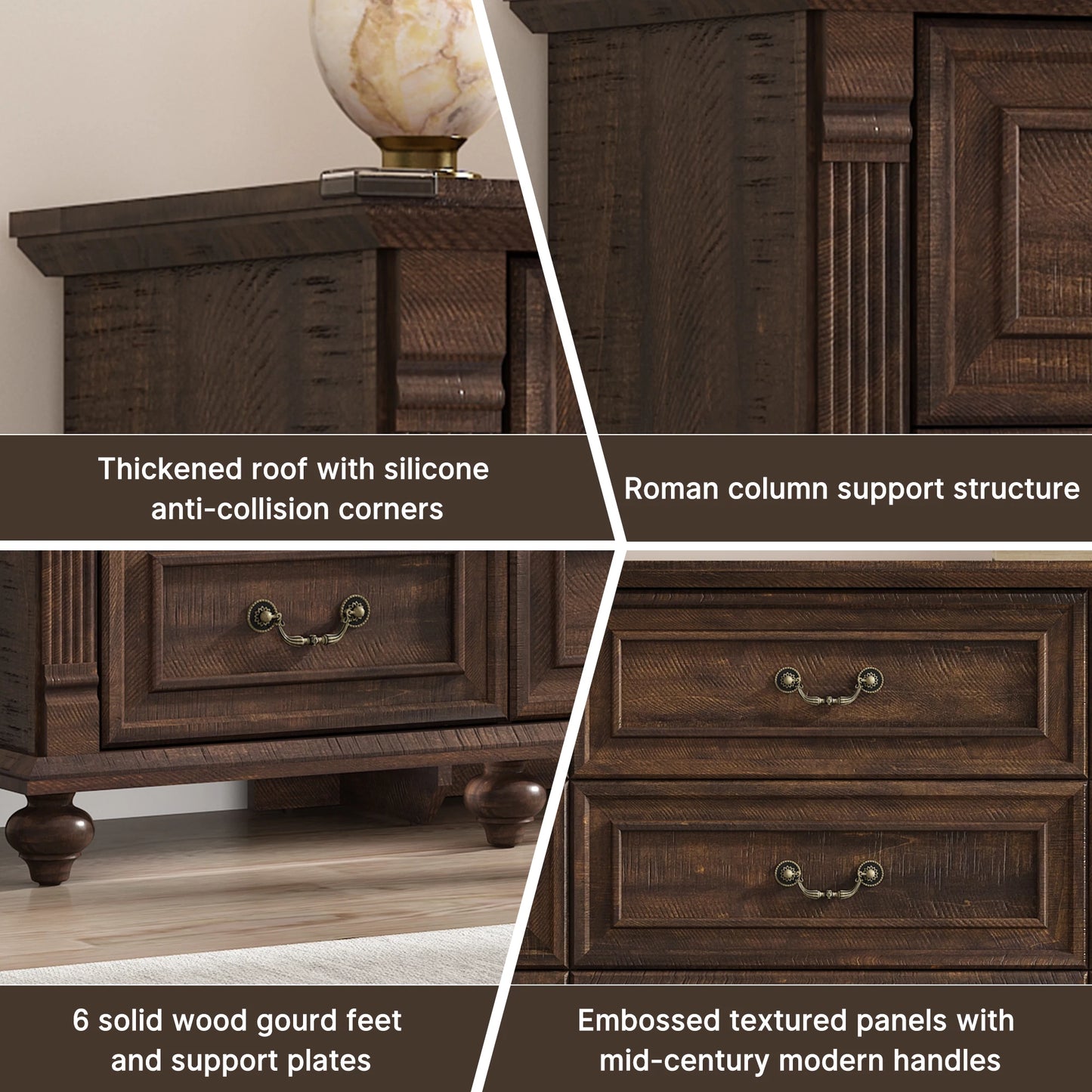 Farmhouse 9 Drawer Dresser for Bedroom with 6 Gourd Feet and Roman Column Decor 63 Inch Wide Wood Country Rustic Chest of Drawers