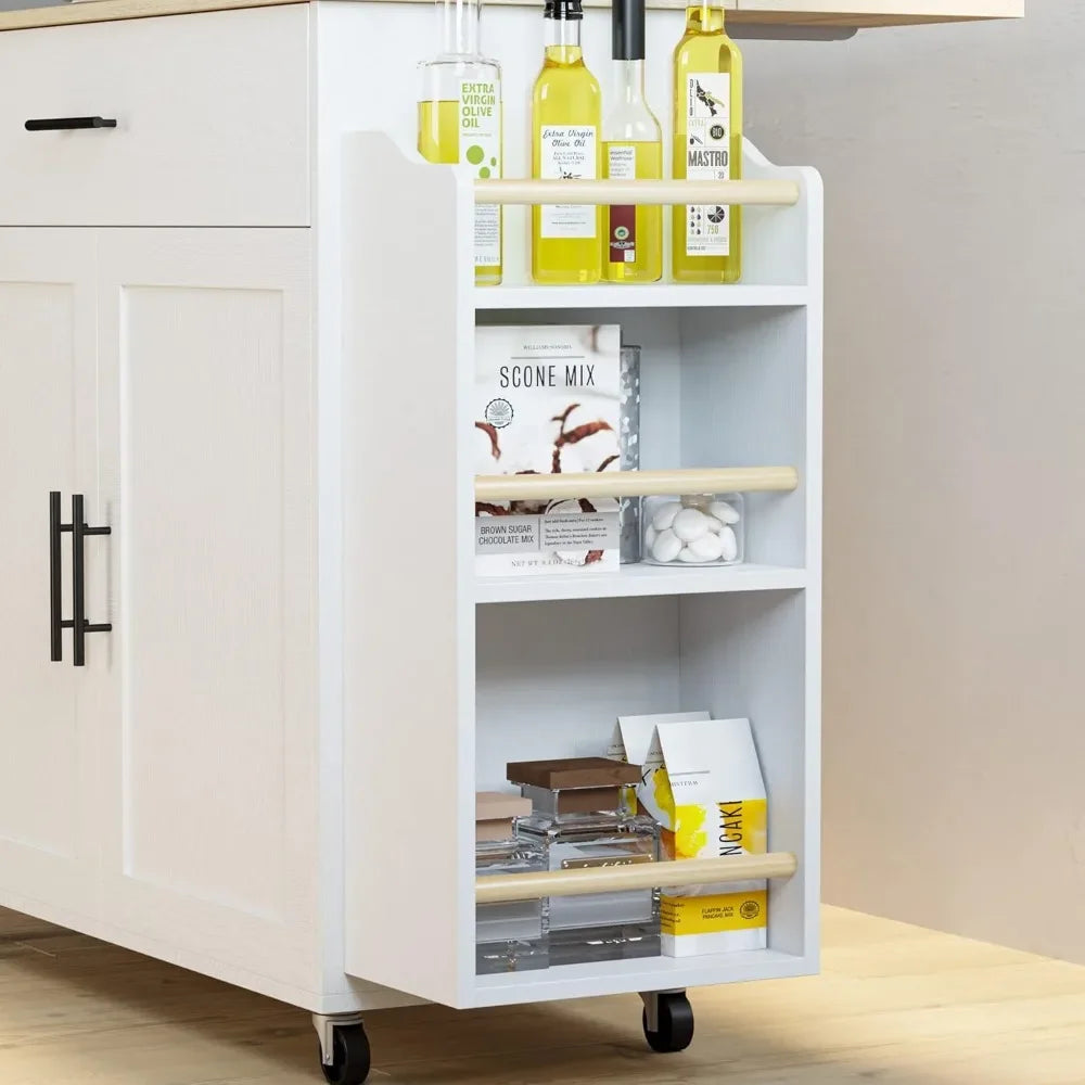 Kitchen Island with Storage Rolling Kitchen Island on Wheels with Drop Leaf Door Cabinet Drawer and 3 Open Spice Rack Shelves