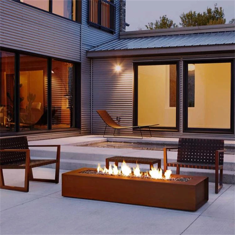 Corten Steel Gas Fire Pit Outdoor Fire Pits Propane Burning Fireplace Mini Round Design