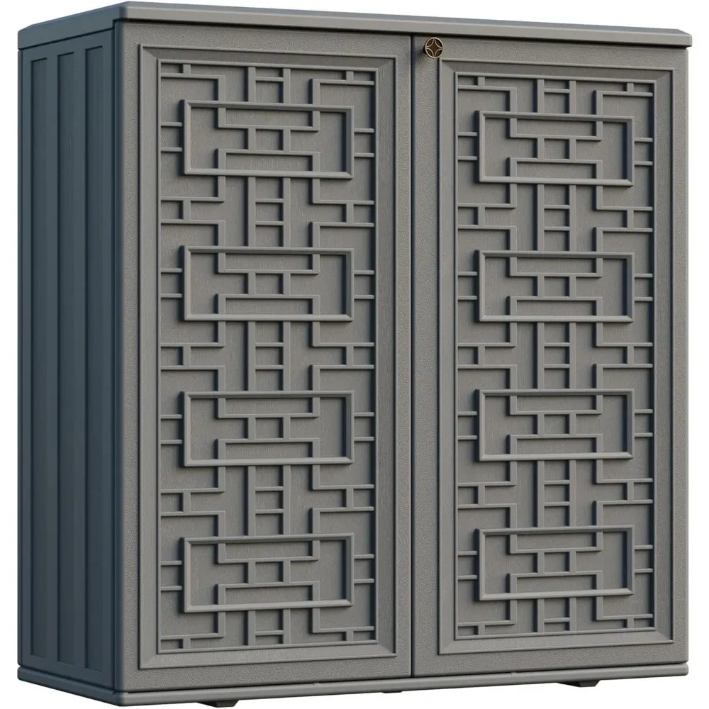 Indoor Outdoor Waterproof Storage Cabinet with Shelf Plastic Storage Shed for Patio Garden Backyard