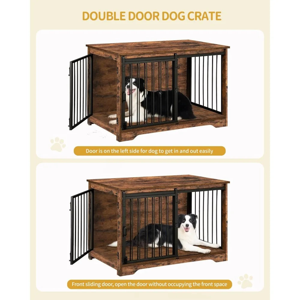 39.3 Inch Heavy Duty Dog Crate Furniture with Barn Door Wood Indoor Dog Crate Kennel for Small Medium Large Dogs End Side Table
