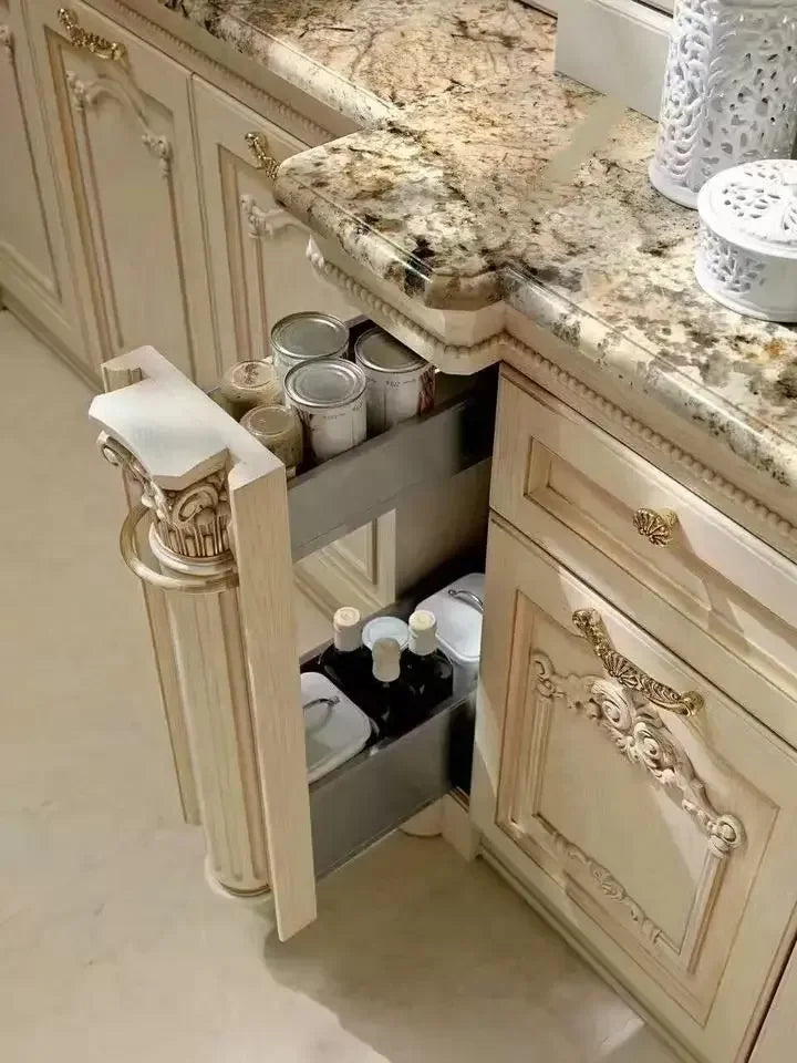 Solid Wood Kitchen Furniture Modular Cabinets with Plywood Carcase and Various Accessories