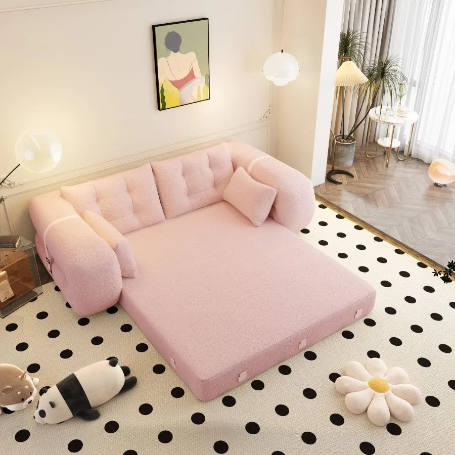 Human Dog Bed Lazy Sofa Couch 78.7 Inch Multifunctional Foldable Sofa Bed 3in1 Teddy Fabric Foam Filled Sleeper Sofa Bed for Living Room