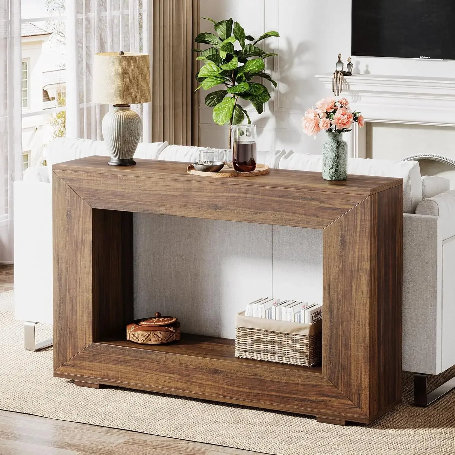 47-Inch Entryway Table with Storage, Rustic Sofa Table Behind Couch, Wooden Hallway Table for Entrance, Foyer, Living Room