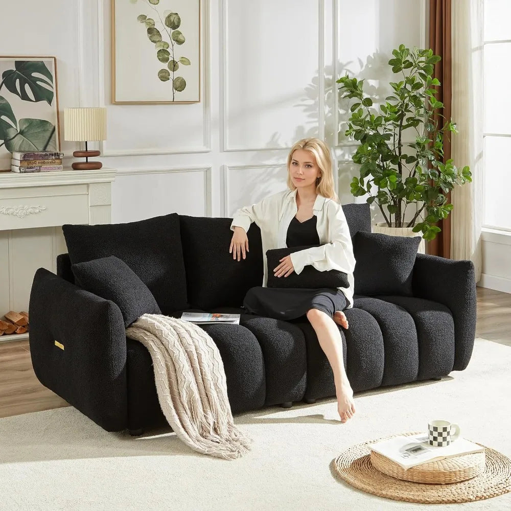 80.7" Modern Sofa Couch, Comfy Deep Seat Teddy Cloud Sofa, Upholstered 3-Seater Boucle Couch, Oversized Loveseat for Living Roo