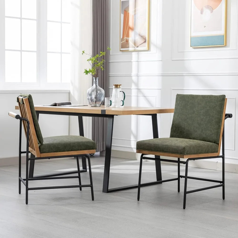 Mid-Century Modern Dining Chairs Set of 4, with Rear Handle, with Metal Legs for Kitchen Dining Room, PU Leather Side Chair