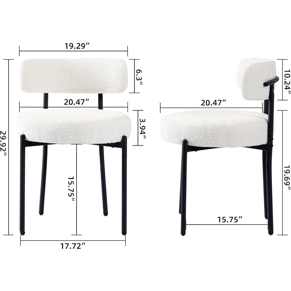 Dining Chairs Set of 6, with 3.94“ Cushions Mid-Century, Round for Kitchen, with Black Metal Legs, Modern Dining Room Chairs