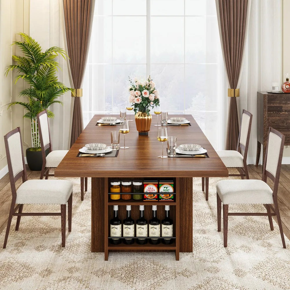 63 Inch Rectangular Dining Table with Storage Wood Dinner Kitchen Table for 4 to 6