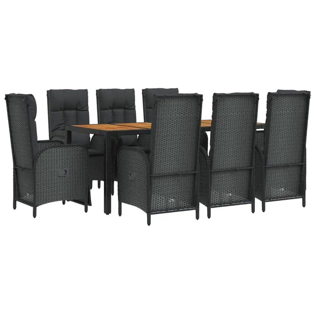Garden Dining Set for 8 People Black PE Rattan Outdoor Furniture Patio Table and Chairs Set for Backyard Dining