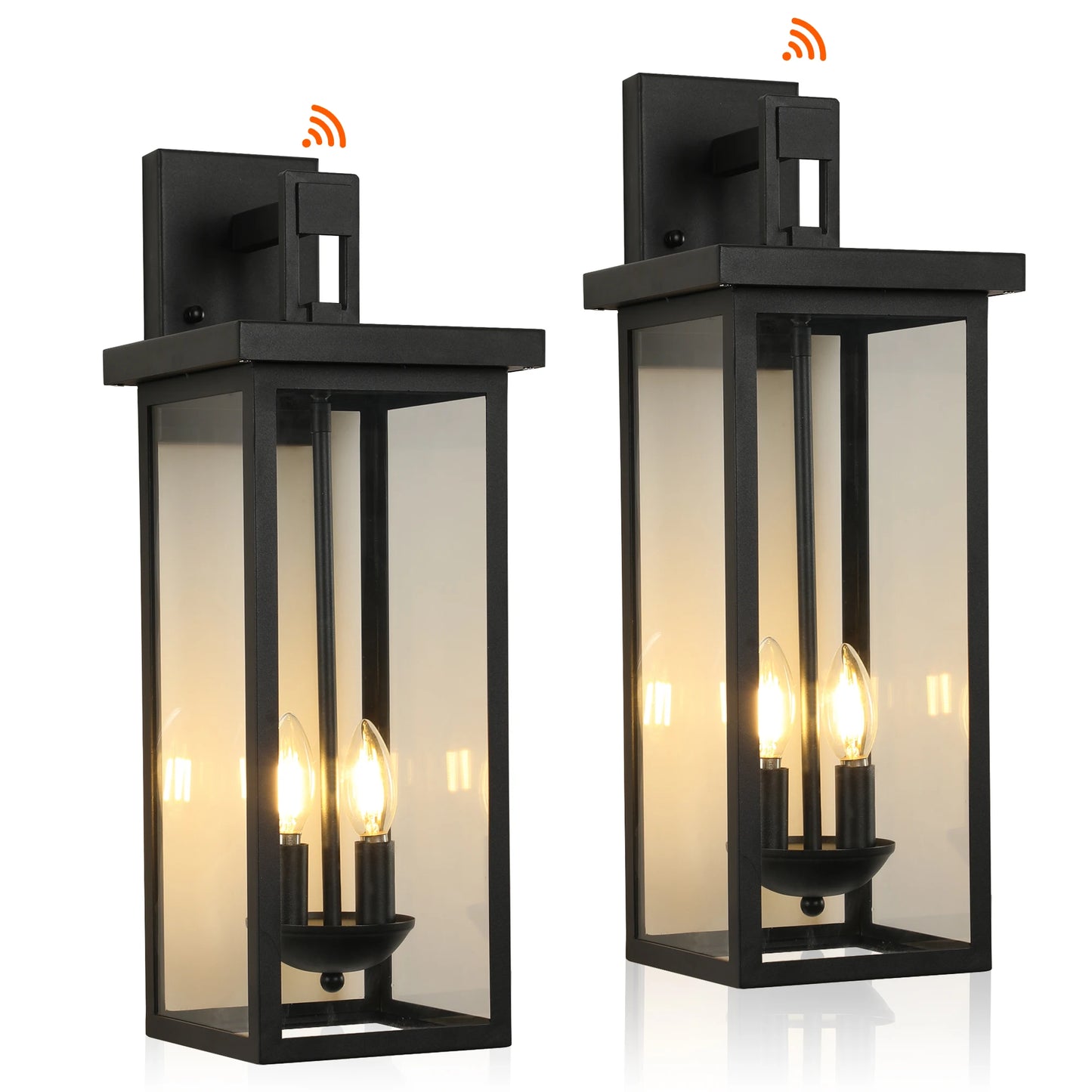 22 Inch Outdoor Wall Lantern with Dusk to Dawn Sensor Matte Black Finish Clear Glass Panels Weatherproof Exterior Light