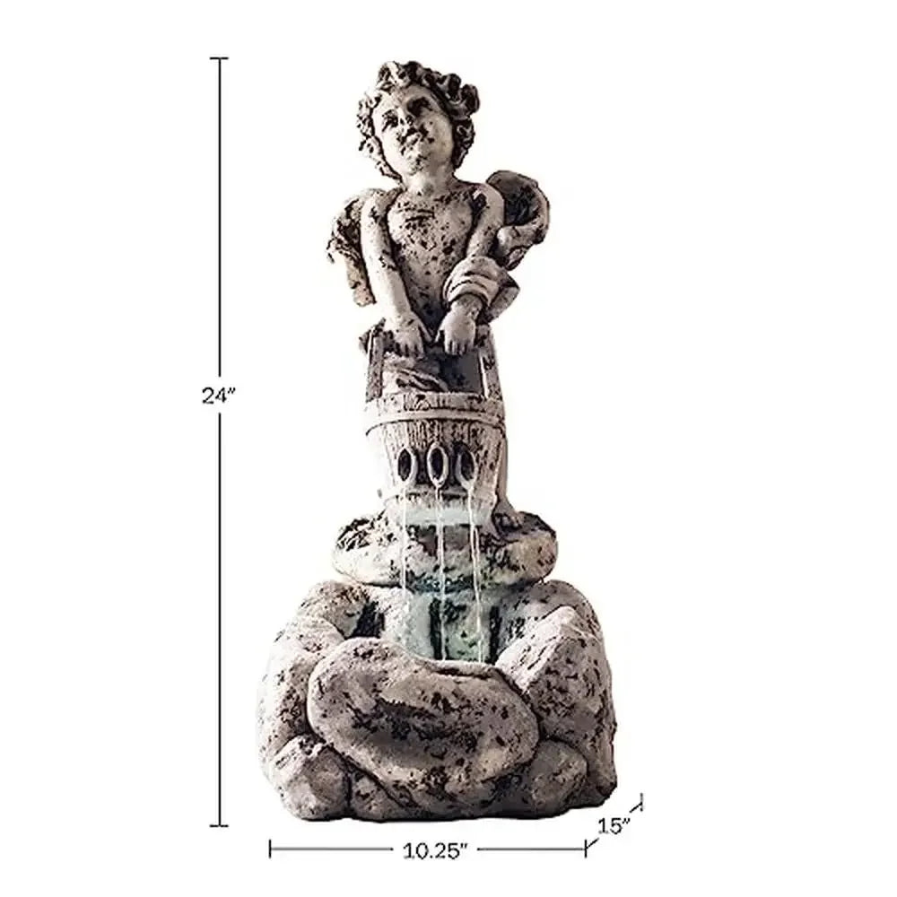 LED Lighted Outdoor Water Fountain Cherub Angel Design Polyresin Garden Decor 10.25 Inch x 15 Inch x 24 Inch