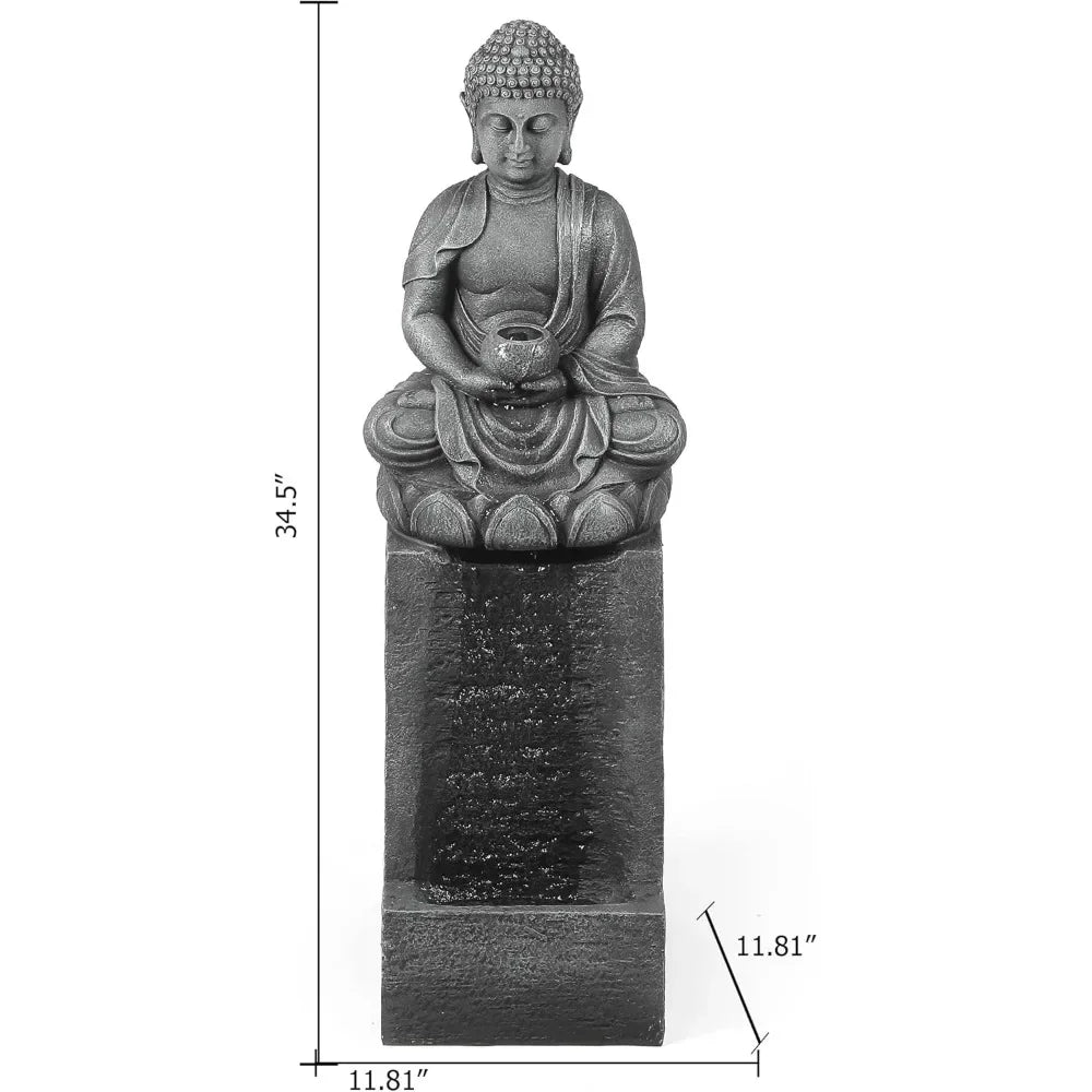 Resin Meditating Buddha Patio Fountain with LED Lights Zen Water Fountain Decor for Garden Backyard Deck