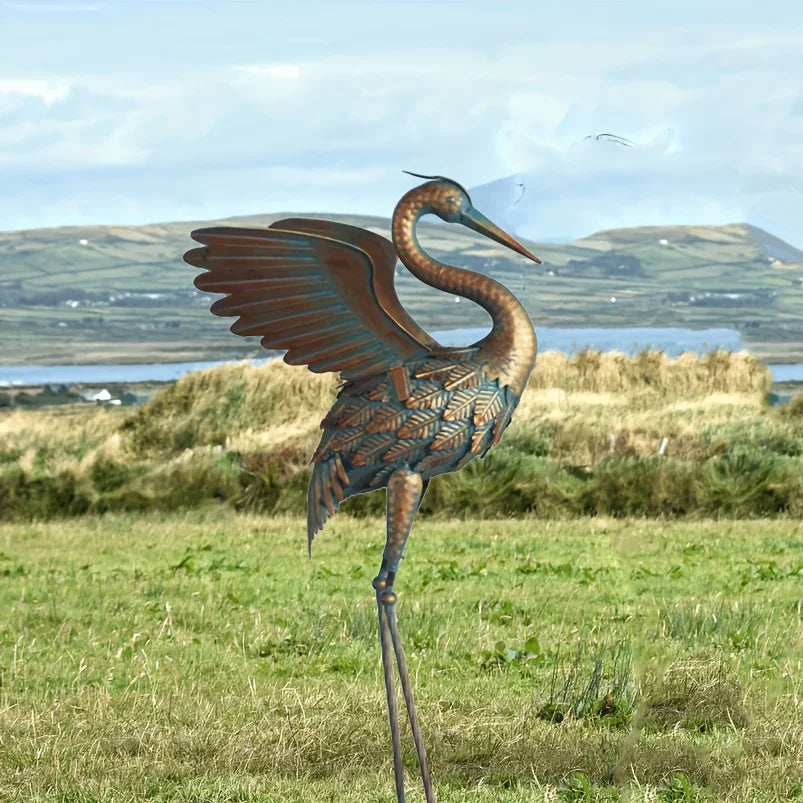 Outdoor Standing Crane Statue, Metal Garden Bird Sculpture, Art for Backyard Patio Lawn Yard Decor, Perfect for Thanksgiving