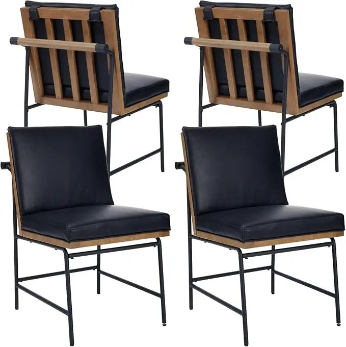 Mid-Century Modern Dining Chairs Set of 4, with Rear Handle, with Metal Legs for Kitchen Dining Room, PU Leather Side Chair