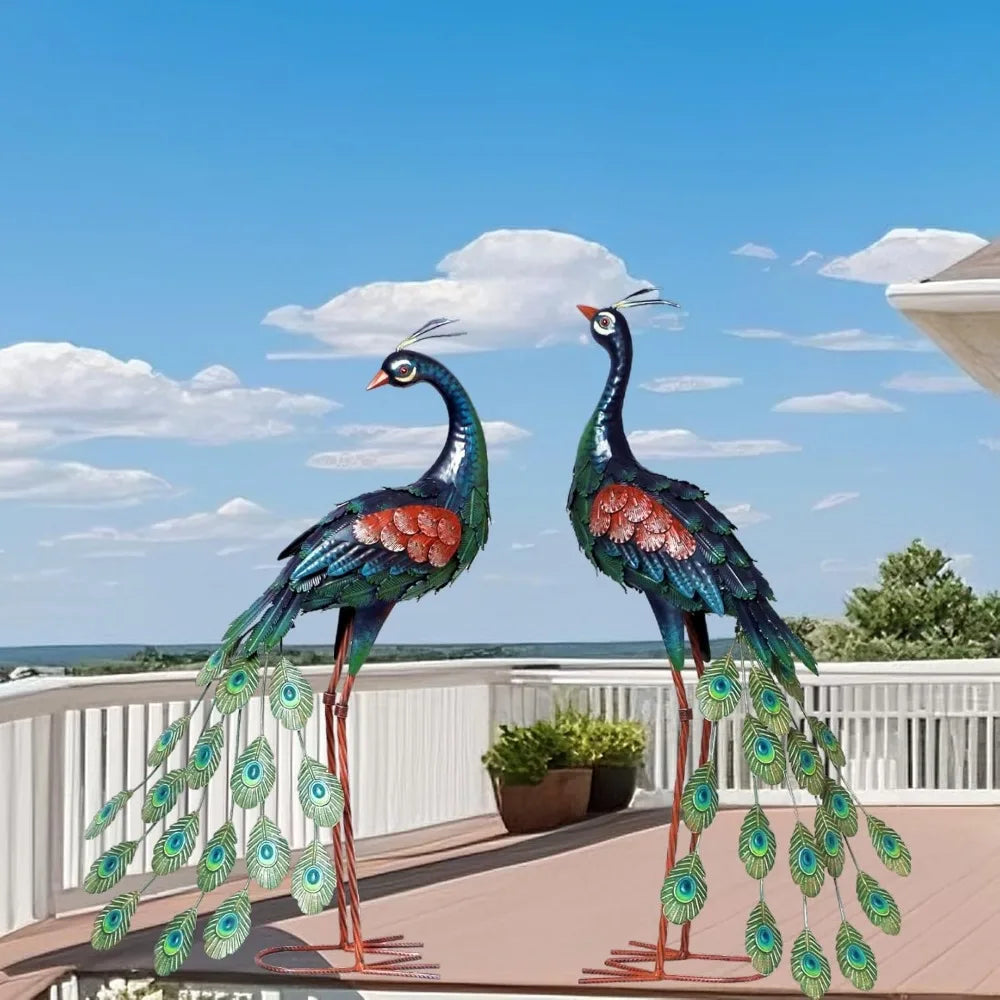 Garden Decor Outdoor Statues Metal Peacock Decor for Outside Art Deco Garden Art Sculptures for Patio Yard Lawn Home Decoration