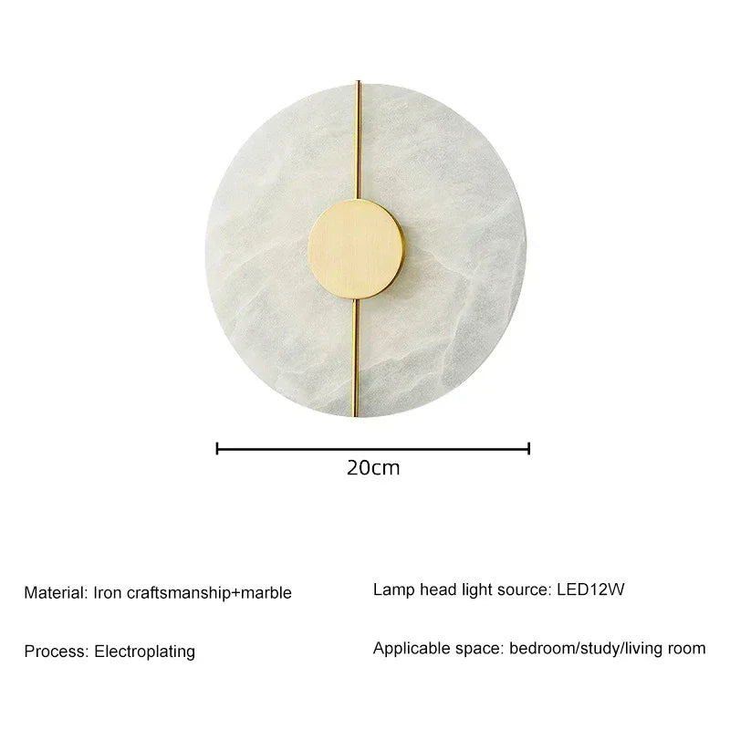 Modern Creative Marble Wall Lamp Alabaster Moon Gold Copper Indoor Decoration LED Sconce Round Design for Living Room Bedroom Foyer Study