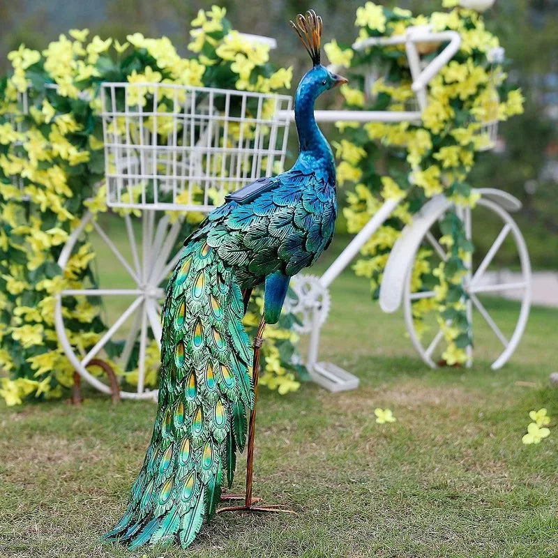 Chisheen Outdoor Solar Peacock Statue Garden Decor Metal Yard Art for Lawn Backyard Party Wedding Decoration
