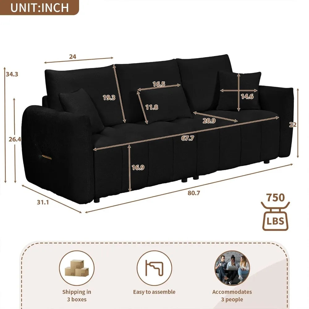 80.7" Modern Sofa Couch, Comfy Deep Seat Teddy Cloud Sofa, Upholstered 3-Seater Boucle Couch, Oversized Loveseat for Living Roo