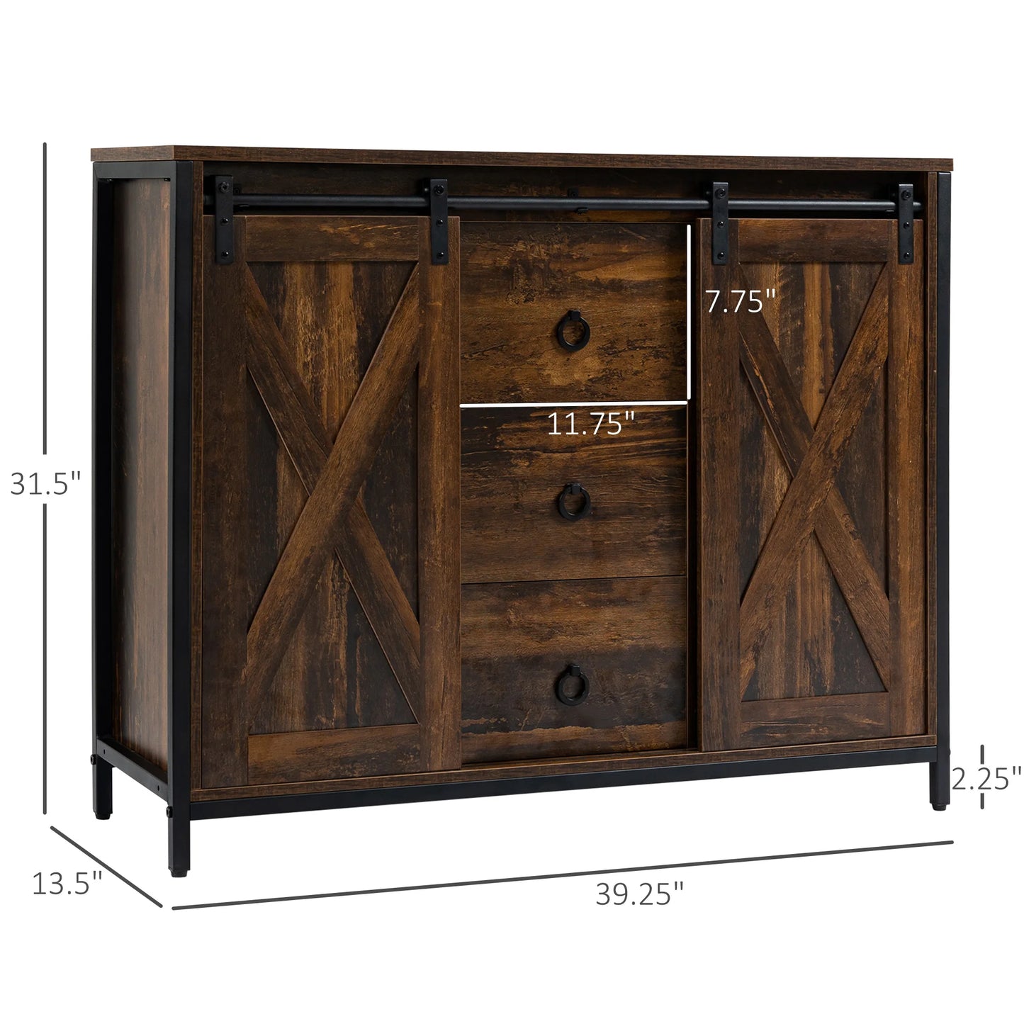 Industrial Farmhouse Kitchen Sideboard Buffet Cabinet W/ Drawers, Rustic Brown