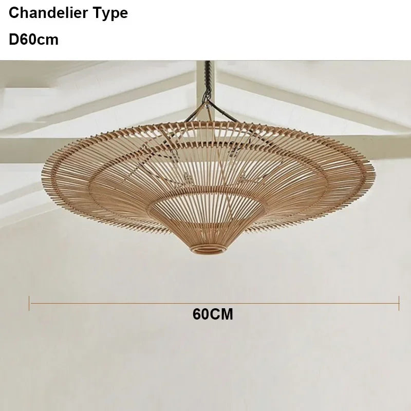 Vintage LED Pendant Light Nordic Umbrella Handmade Rattan Lamp for Living Room Bedroom Dining Room Table