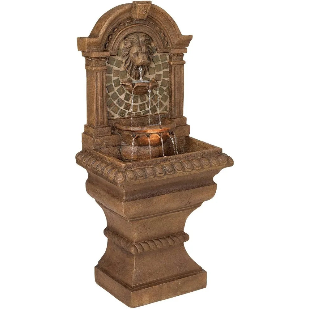 51 Inch High LED Light Floor Fountain with Royal Lion Head for Garden Courtyard and Backyard Outdoor Decor