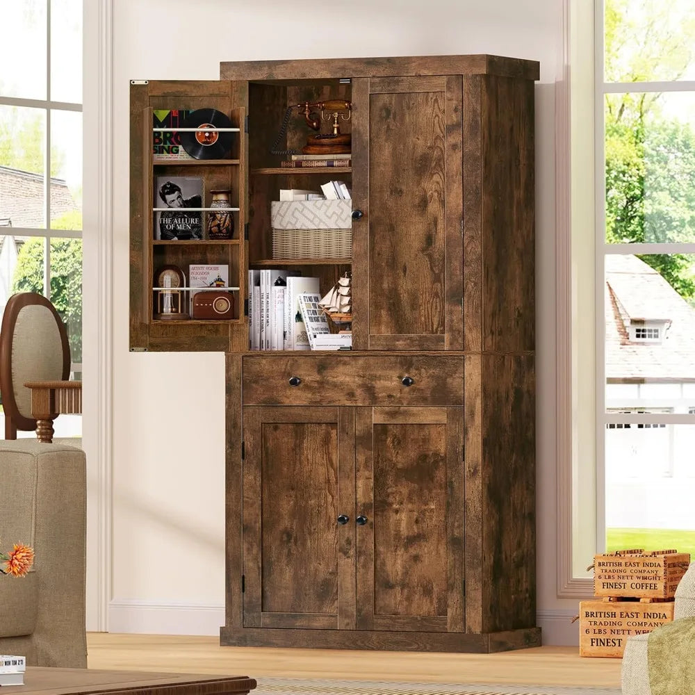 72 Inch Pantry Cabinet with 6 Doors Shelves and 1 Large Drawer Adjustable Kitchen Storage Cabinet