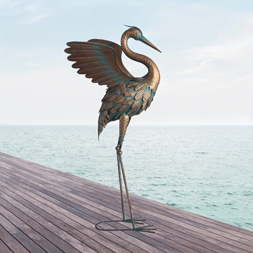 Outdoor Standing Crane Statue, Metal Garden Bird Sculpture, Art for Backyard Patio Lawn Yard Decor, Perfect for Thanksgiving