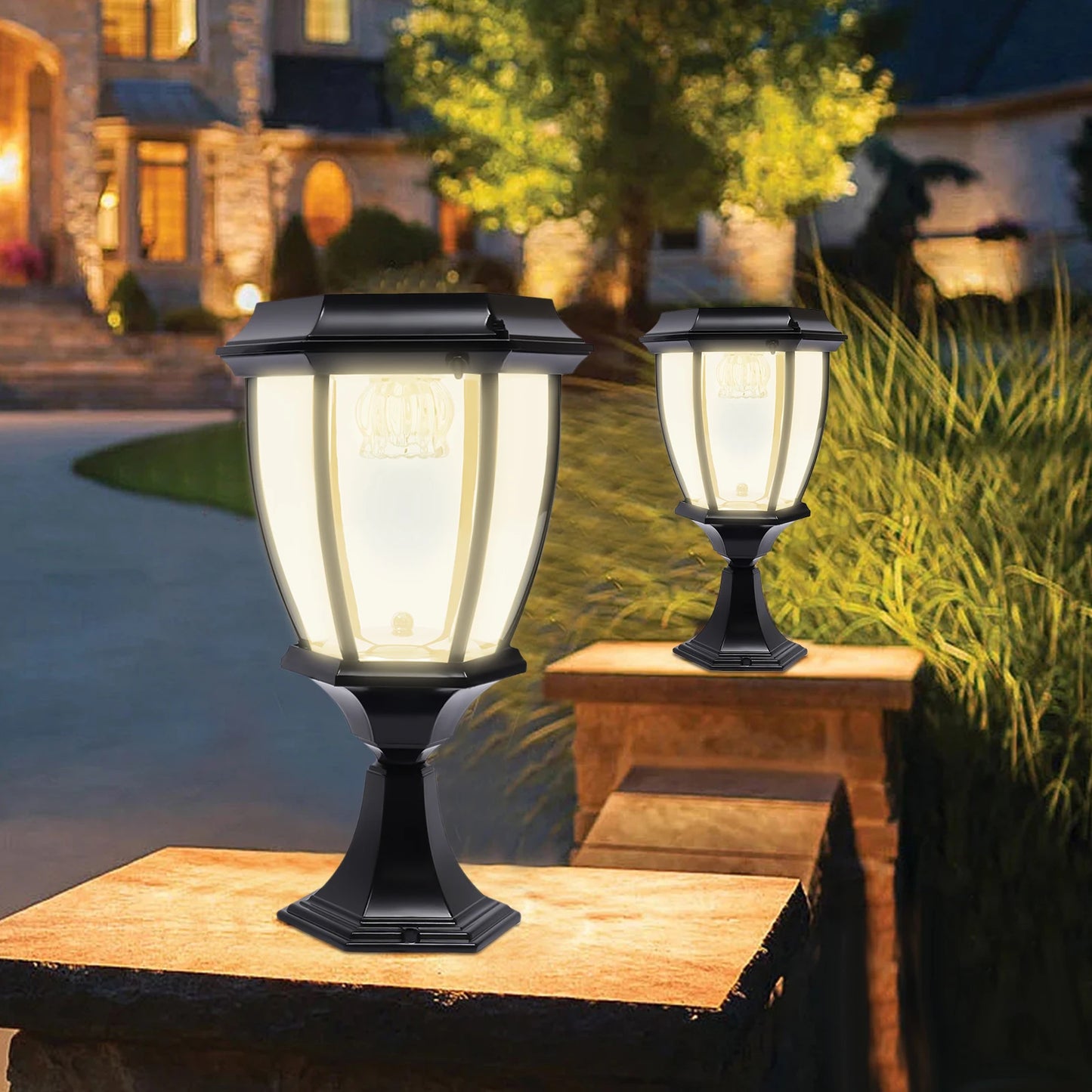 Outdoor Solar Post Lights Waterproof LED Landscape Light Energy Saving Lantern for Fence Deck or Patio Black